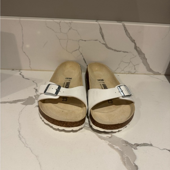 Birkenstock Madrid White Slides single strap with silver Buckle - Picture 3 of 5